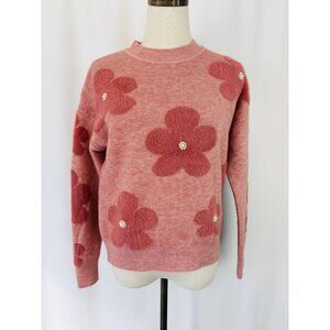 Nanette Lepore Eyelash Pink Floral Sweater Women's Sz Small